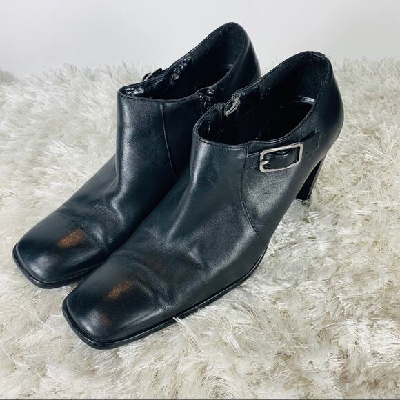 90s Black Square Toe Bootie Sz 8 Apostrophe Brand - Picture 6 of 10